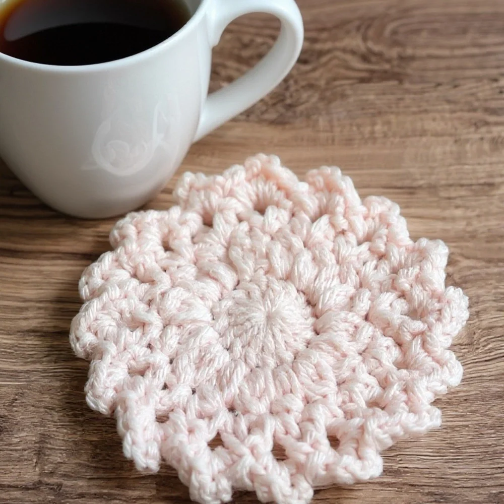 Set of 4 Elegant Blush Crochet Coasters
